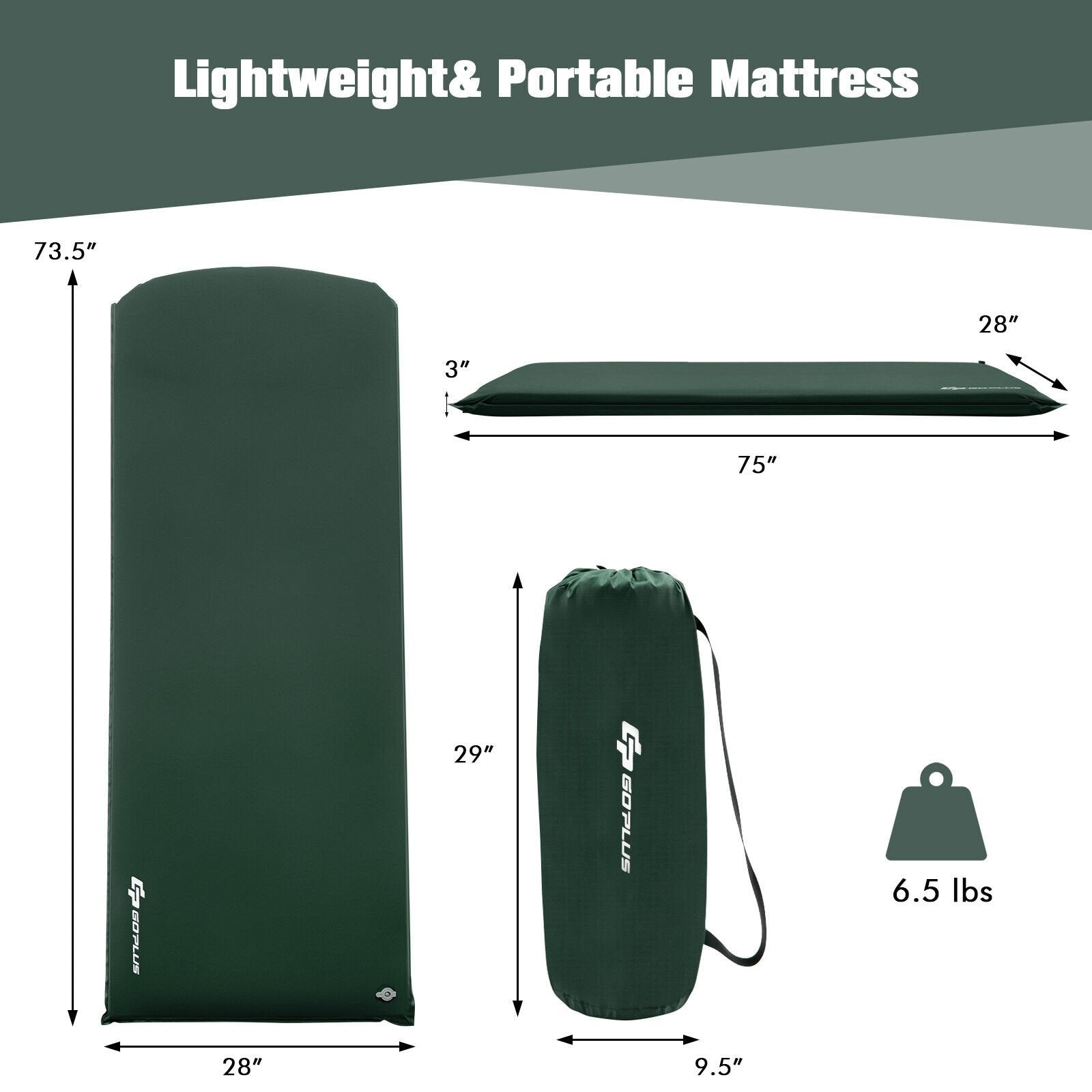 Self-inflating Lightweight Folding Foam Sleeping Cot with Storage bag, Green Air Mattresses & Sleeping Bags   at Gallery Canada