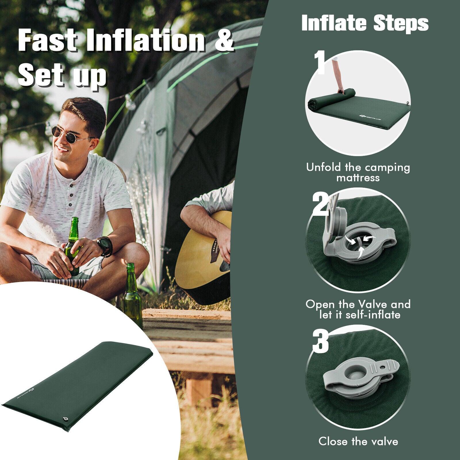 Self-inflating Lightweight Folding Foam Sleeping Cot with Storage bag, Green Air Mattresses & Sleeping Bags at Gallery Canada