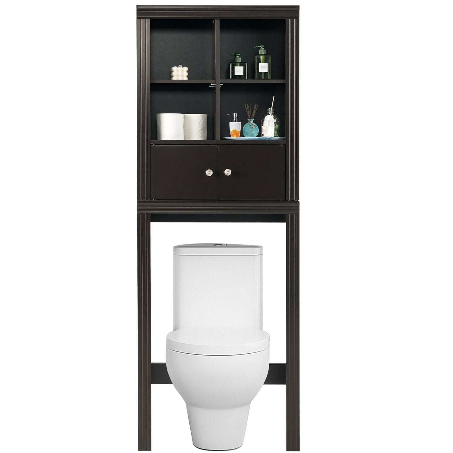 Over the Toilet Storage Cabinet with 4 Open Compartments, Brown Bathroom Etagere   at Gallery Canada