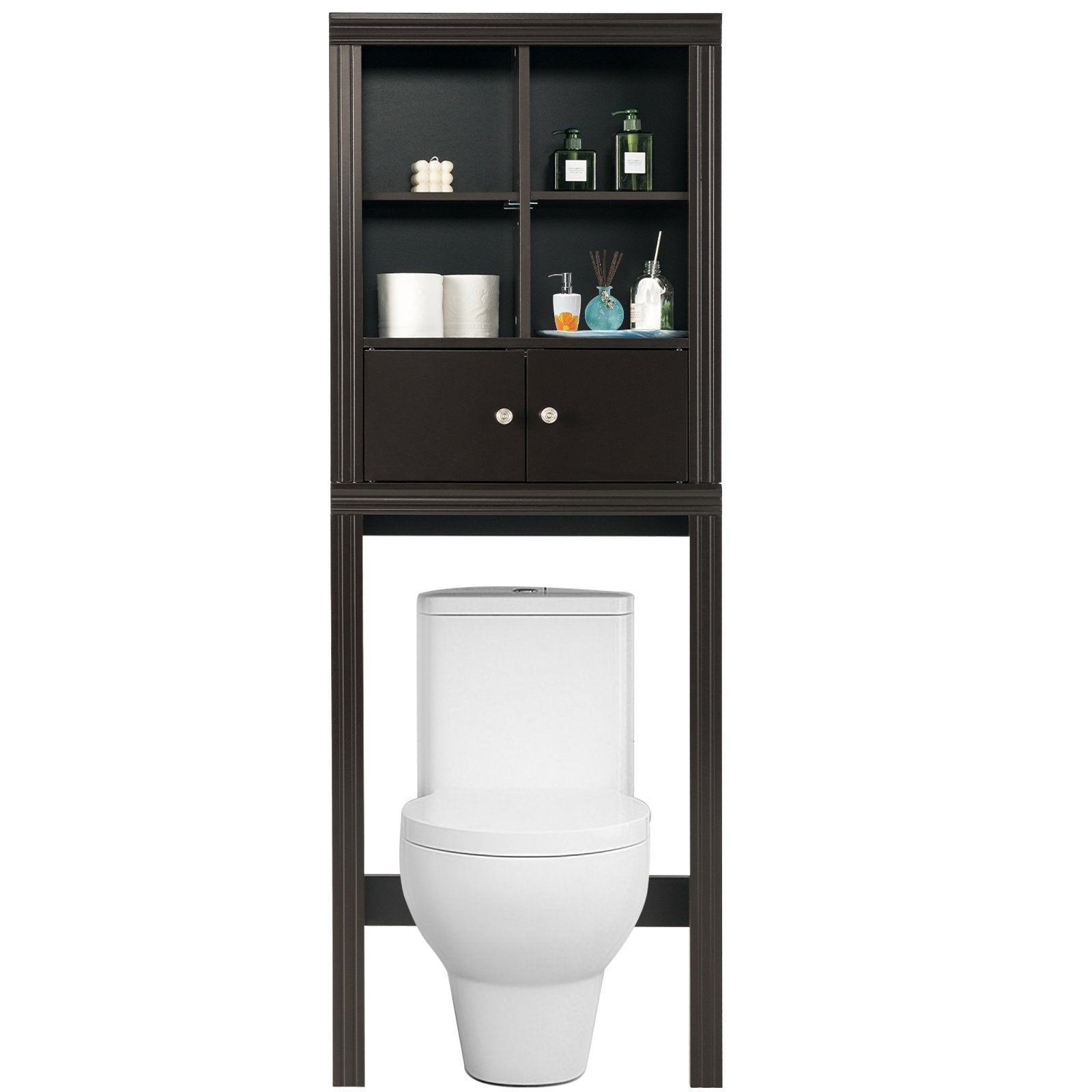 Over the Toilet Storage Cabinet with 4 Open Compartments, Brown Bathroom Etagere   at Gallery Canada