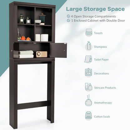 Over the Toilet Storage Cabinet with 4 Open Compartments, Brown Bathroom Etagere   at Gallery Canada
