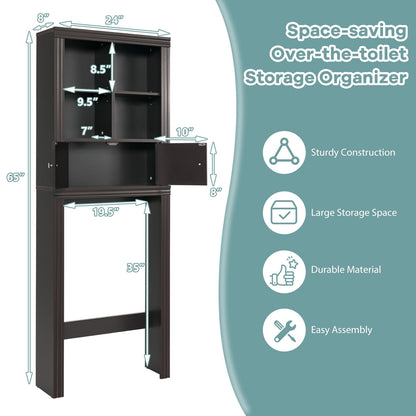 Over the Toilet Storage Cabinet with 4 Open Compartments, Brown Bathroom Etagere   at Gallery Canada