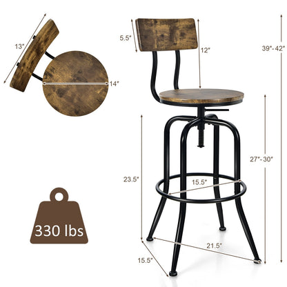 Adjustable Swivel Counter-Height Stool with Arc-Shaped Backrest, Rustic Brown Bar Stools   at Gallery Canada