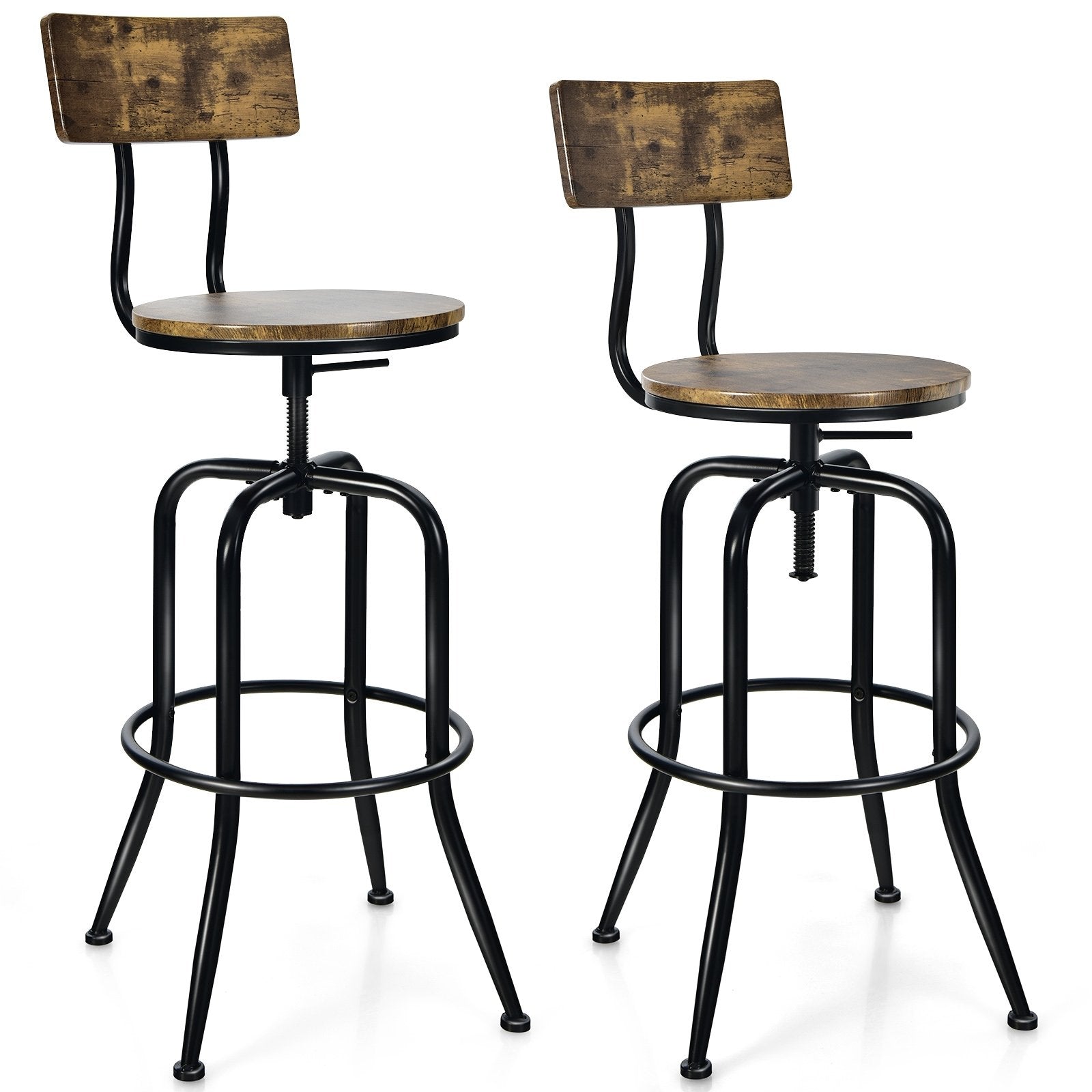 Adjustable Swivel Counter-Height Stool with Arc-Shaped Backrest, Rustic Brown Bar Stools   at Gallery Canada