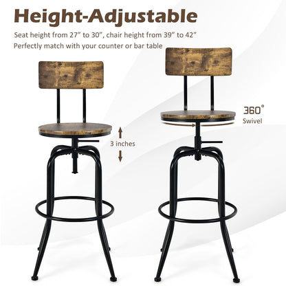 Adjustable Swivel Counter-Height Stool with Arc-Shaped Backrest, Rustic Brown Bar Stools   at Gallery Canada