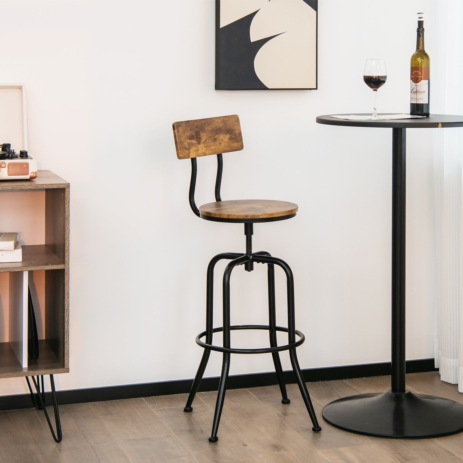 Adjustable Swivel Counter-Height Stool with Arc-Shaped Backrest, Rustic Brown Bar Stools   at Gallery Canada