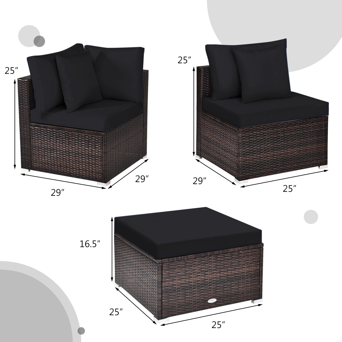 4 Pieces Ottoman Garden Patio Rattan Wicker Furniture Set with Cushion, Black Outdoor Sectionals   at Gallery Canada