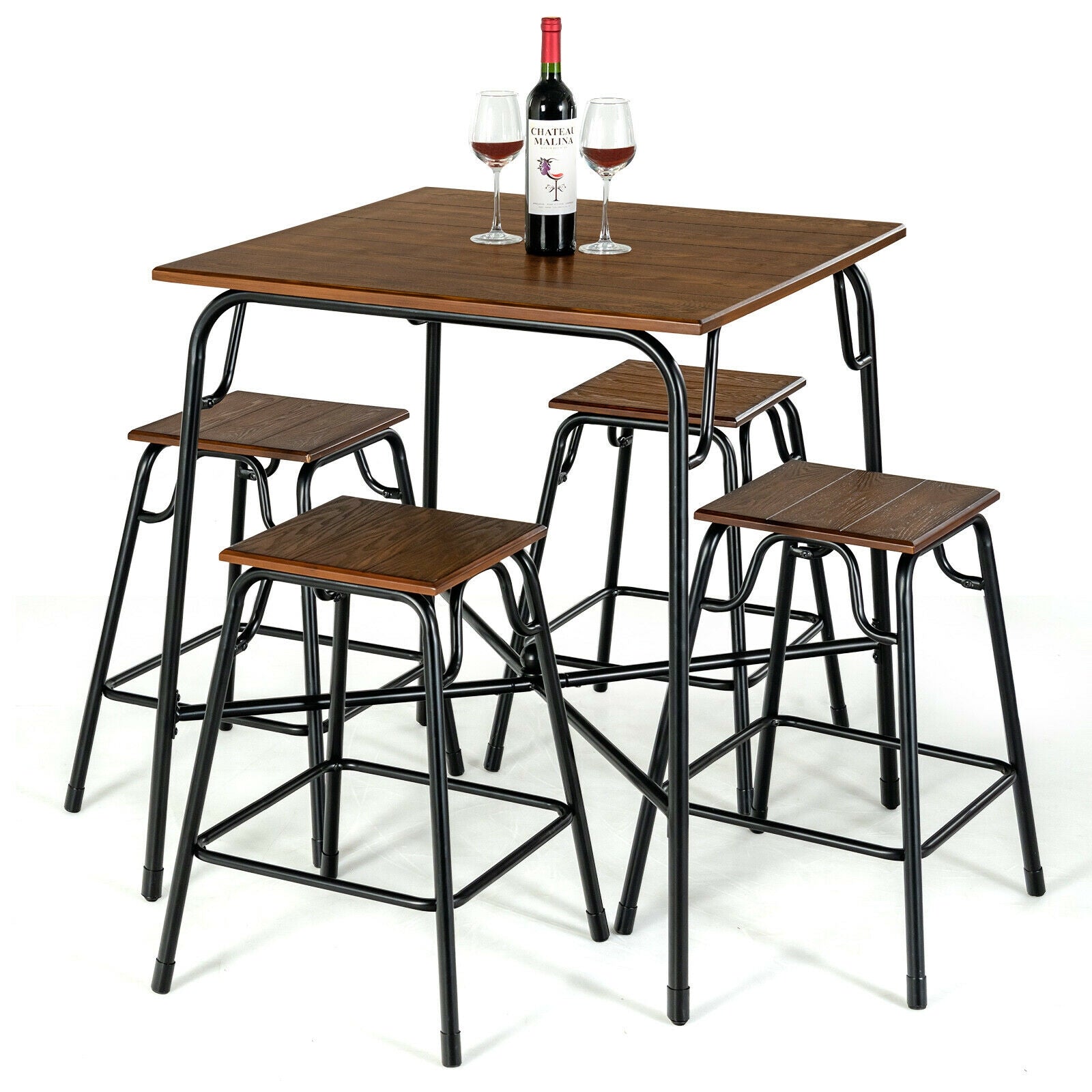 5 Pieces Bar Table Set with 4 Counter Height Backless Stools, Rustic Brown Patio Bar Furniture at Gallery Canada
