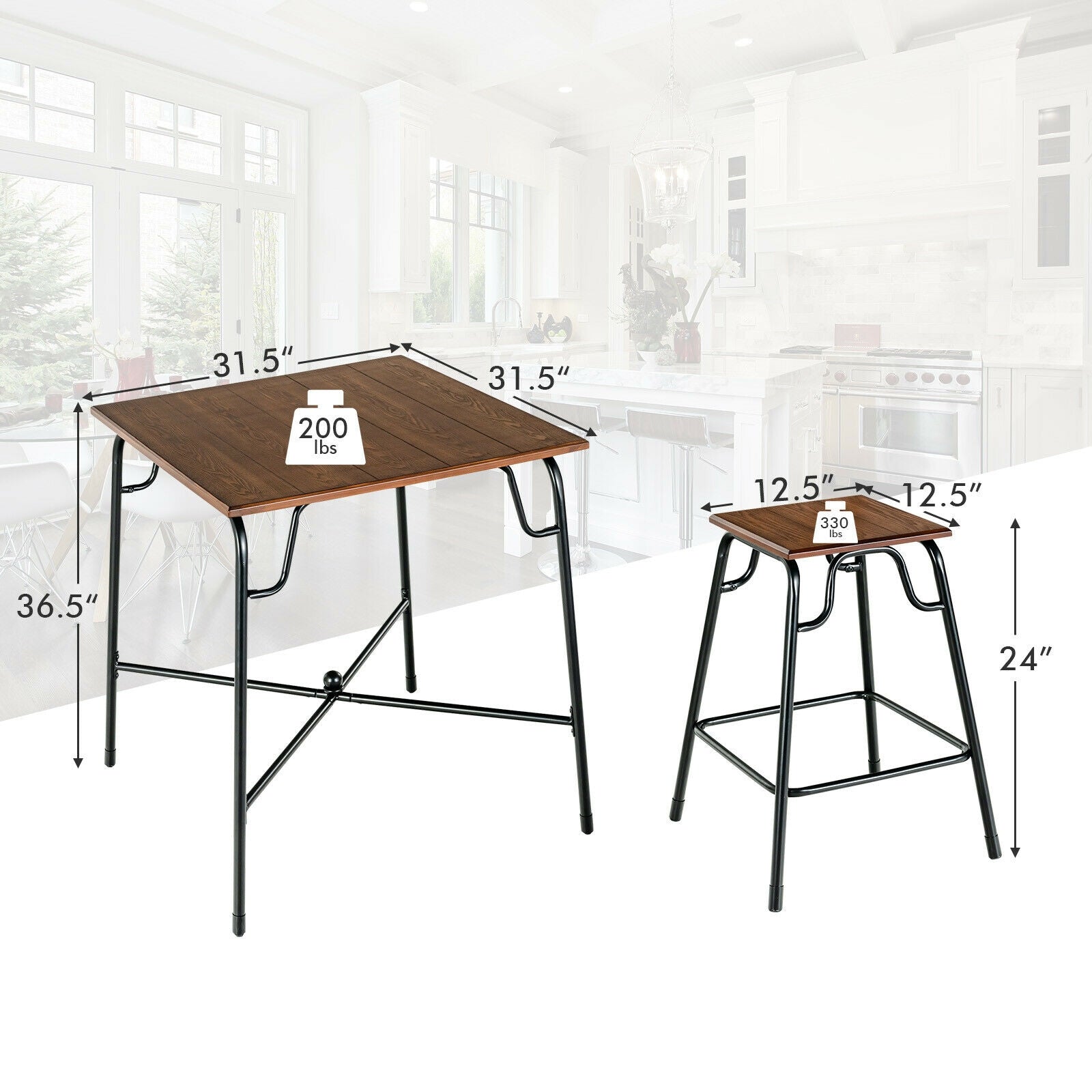 5 Pieces Bar Table Set with 4 Counter Height Backless Stools, Rustic Brown Patio Bar Furniture at Gallery Canada