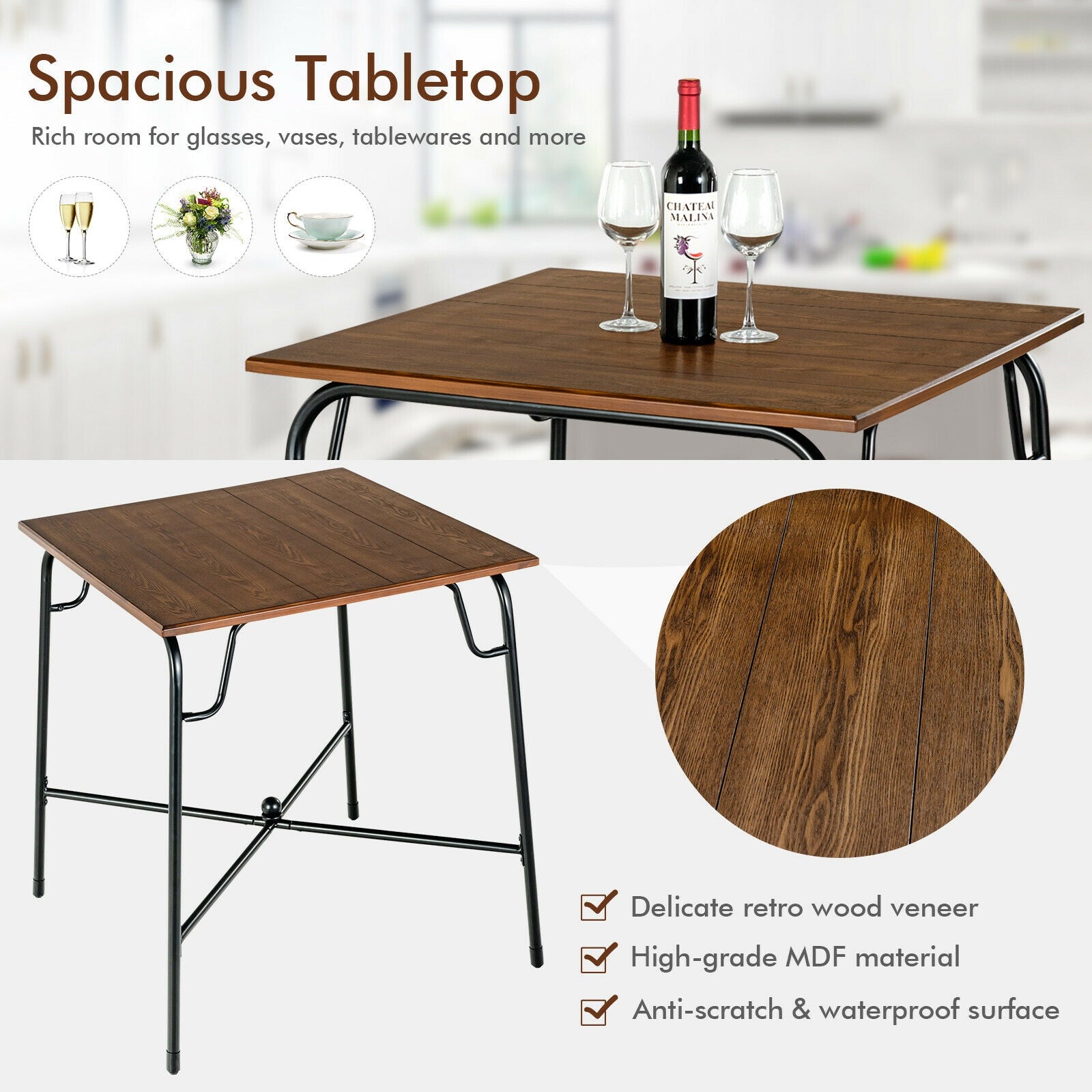 5 Pieces Bar Table Set with 4 Counter Height Backless Stools, Rustic Brown Patio Bar Furniture at Gallery Canada