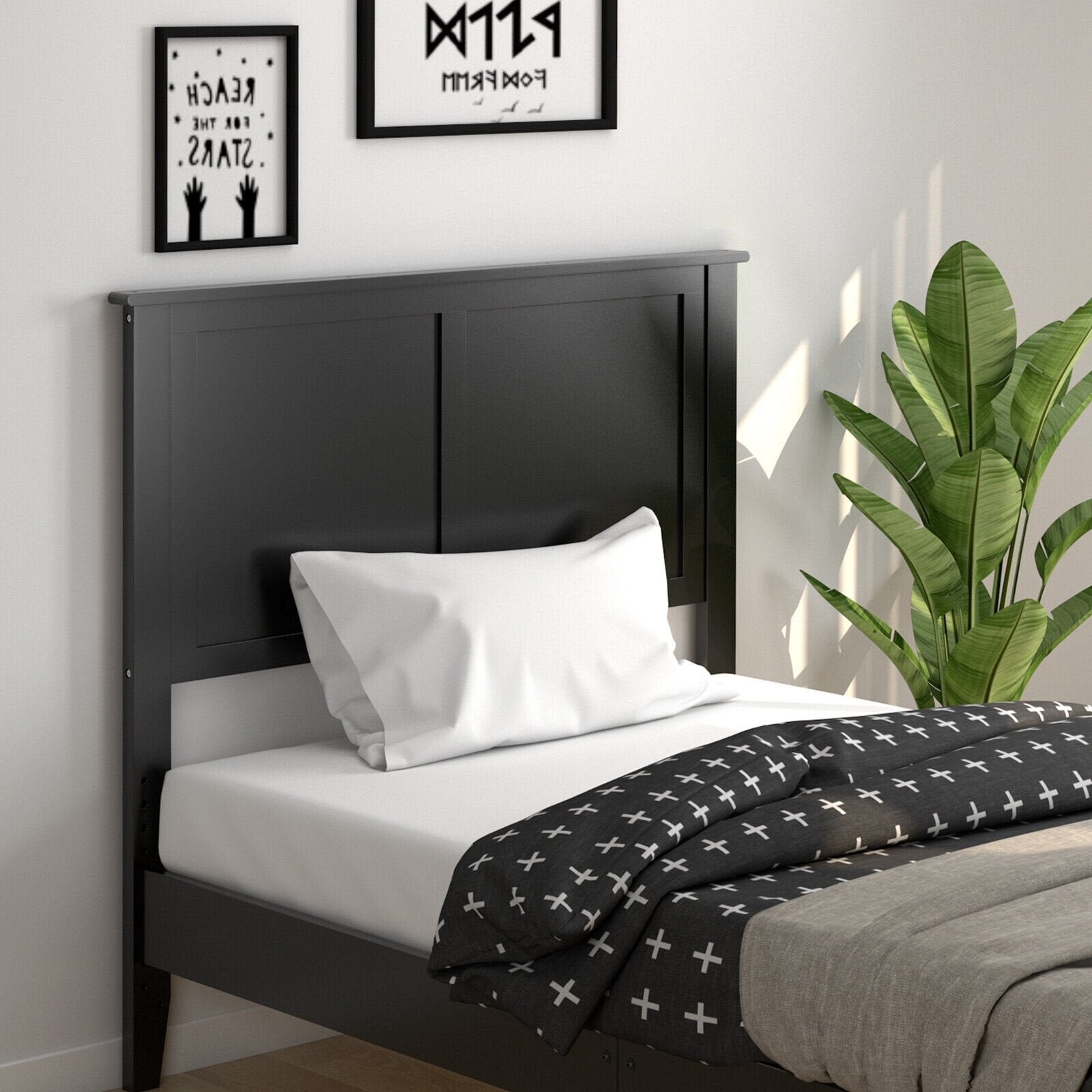 Solid Wood Flat Panel Headboard for Twin-size Bed, Black Headboards   at Gallery Canada