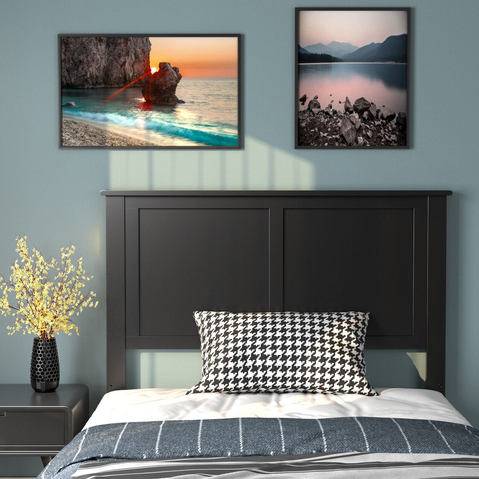 Solid Wood Flat Panel Headboard for Twin-size Bed, Black Headboards   at Gallery Canada