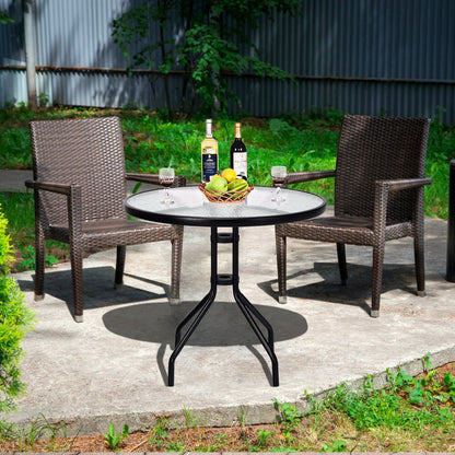 32 Inch Outdoor Patio Round Tempered Glass Top Table with Umbrella Hole, Transparent Patio Dining Tables   at Gallery Canada