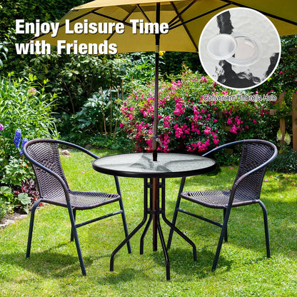 32 Inch Outdoor Patio Round Tempered Glass Top Table with Umbrella Hole, Transparent Patio Dining Tables   at Gallery Canada