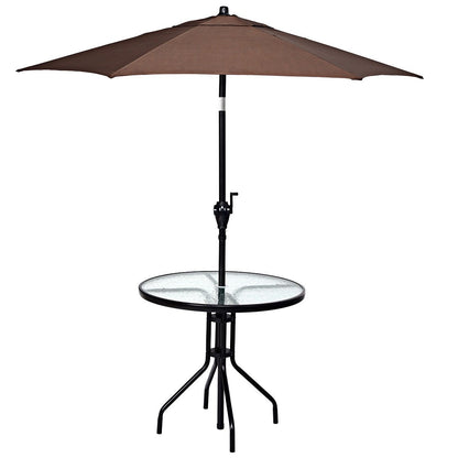 32 Inch Outdoor Patio Round Tempered Glass Top Table with Umbrella Hole, Transparent Patio Dining Tables   at Gallery Canada