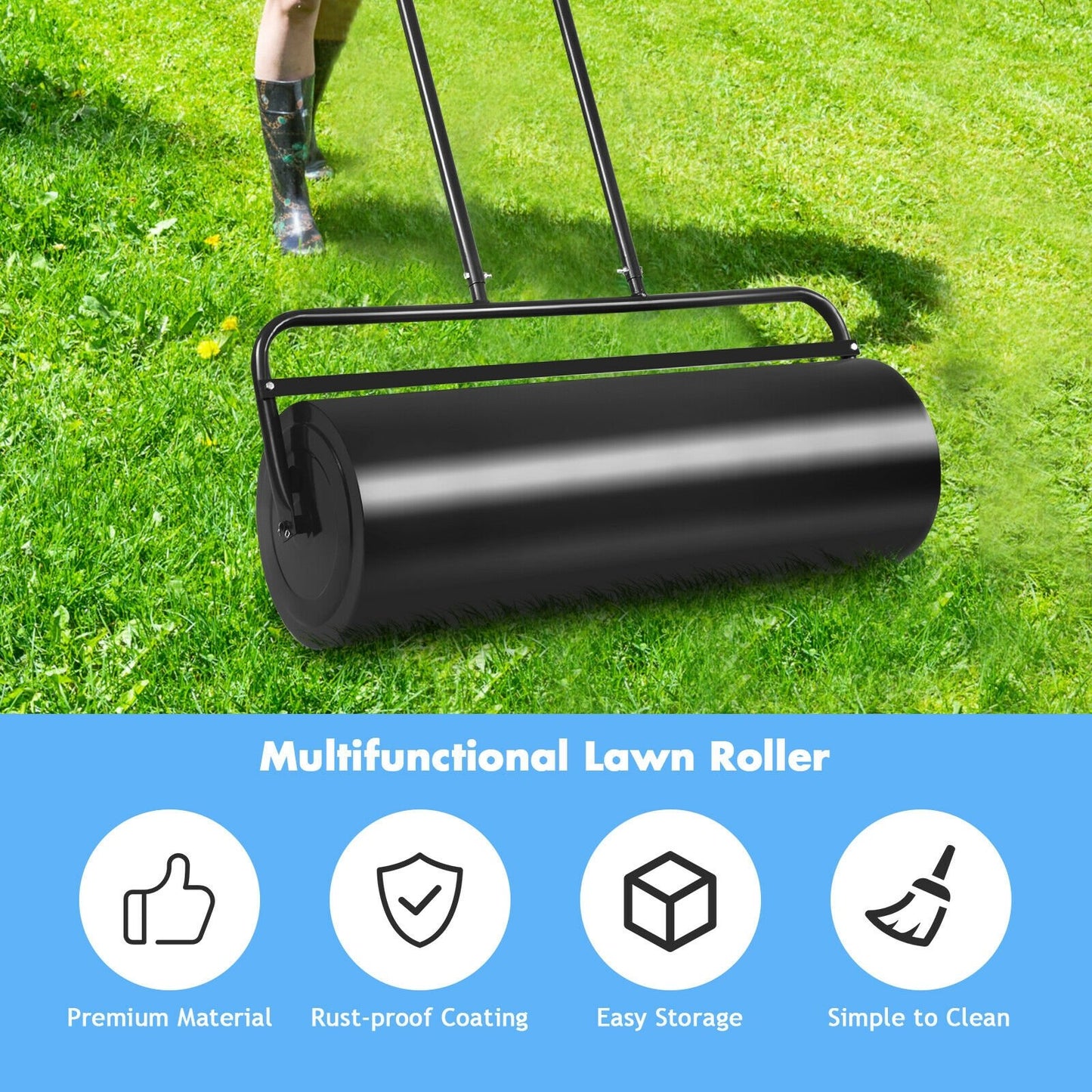 36 x 12 Inch Tow Lawn Roller Water Filled Metal Push Roller, Black Lawn Care Tools   at Gallery Canada