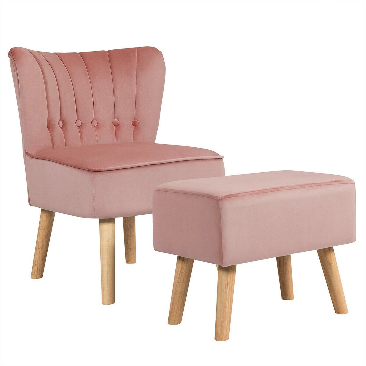 Leisure Chair and Ottoman Thick Padded Tufted Sofa Set, Pink Accent Chairs   at Gallery Canada