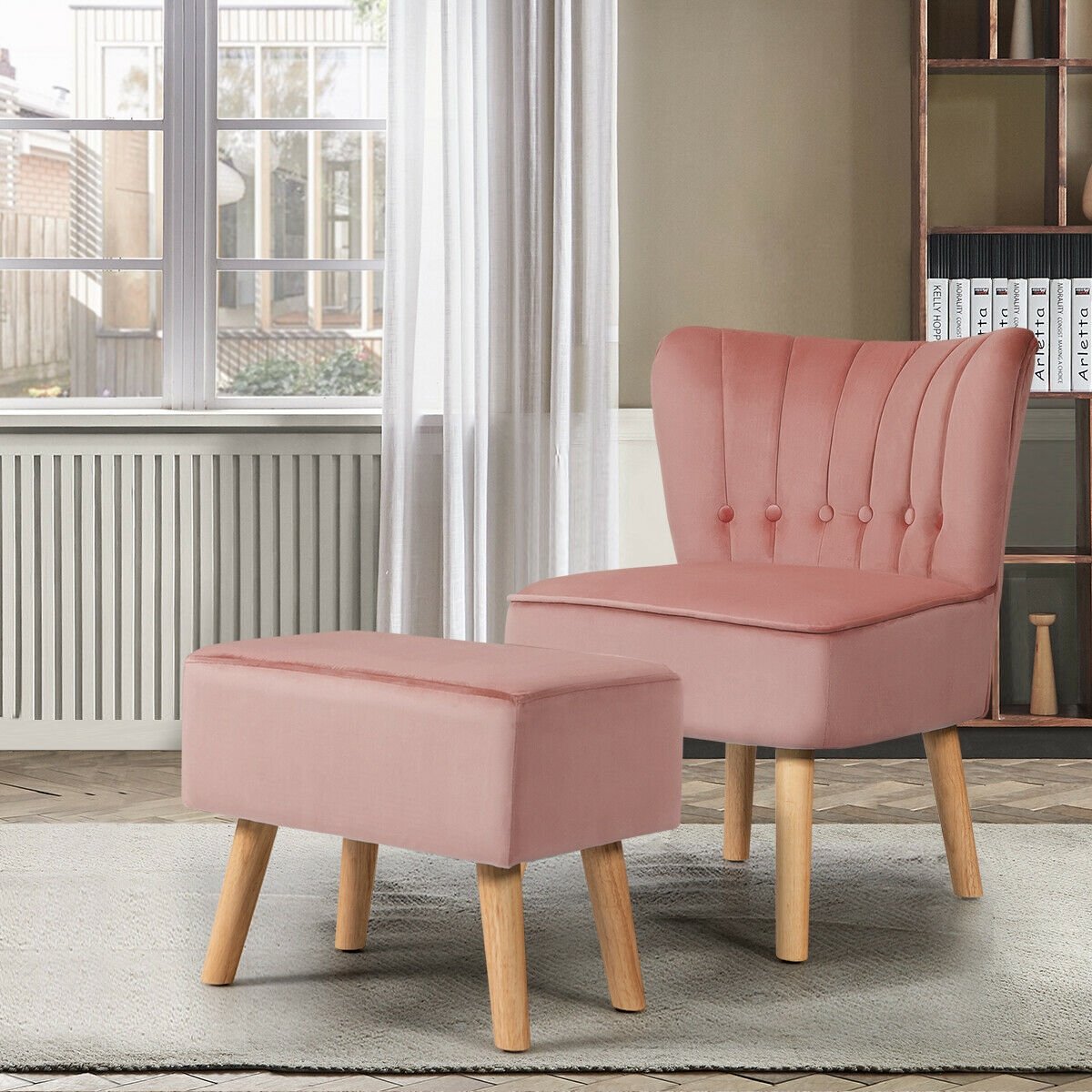 Leisure Chair and Ottoman Thick Padded Tufted Sofa Set, Pink Accent Chairs   at Gallery Canada