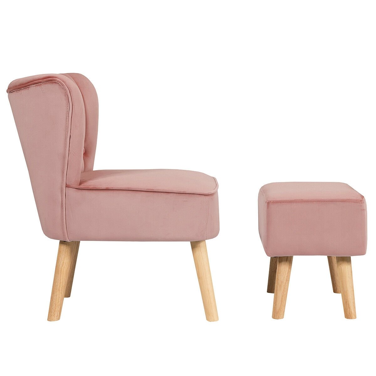 Leisure Chair and Ottoman Thick Padded Tufted Sofa Set, Pink Accent Chairs   at Gallery Canada