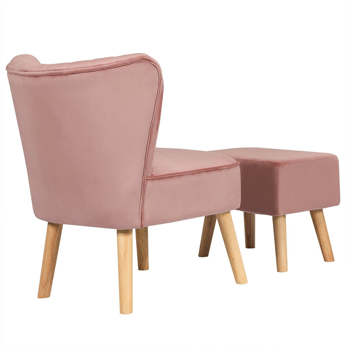 Leisure Chair and Ottoman Thick Padded Tufted Sofa Set, Pink Accent Chairs   at Gallery Canada