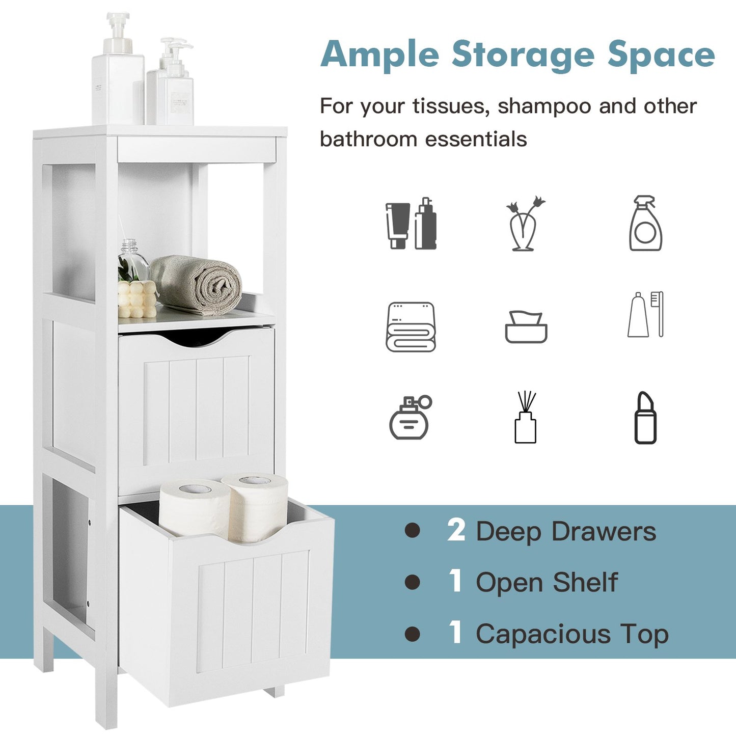 Freestanding Storage Cabinet with 2 Removable Drawers for Bathroom, White Floor Cabinets   at Gallery Canada