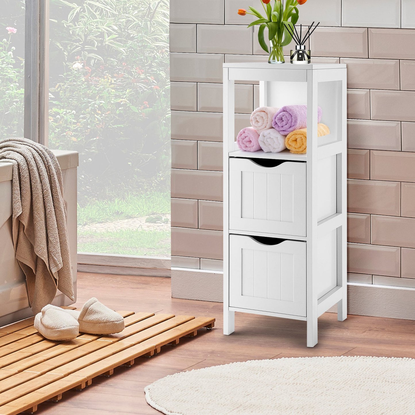 Freestanding Storage Cabinet with 2 Removable Drawers for Bathroom, White Floor Cabinets   at Gallery Canada