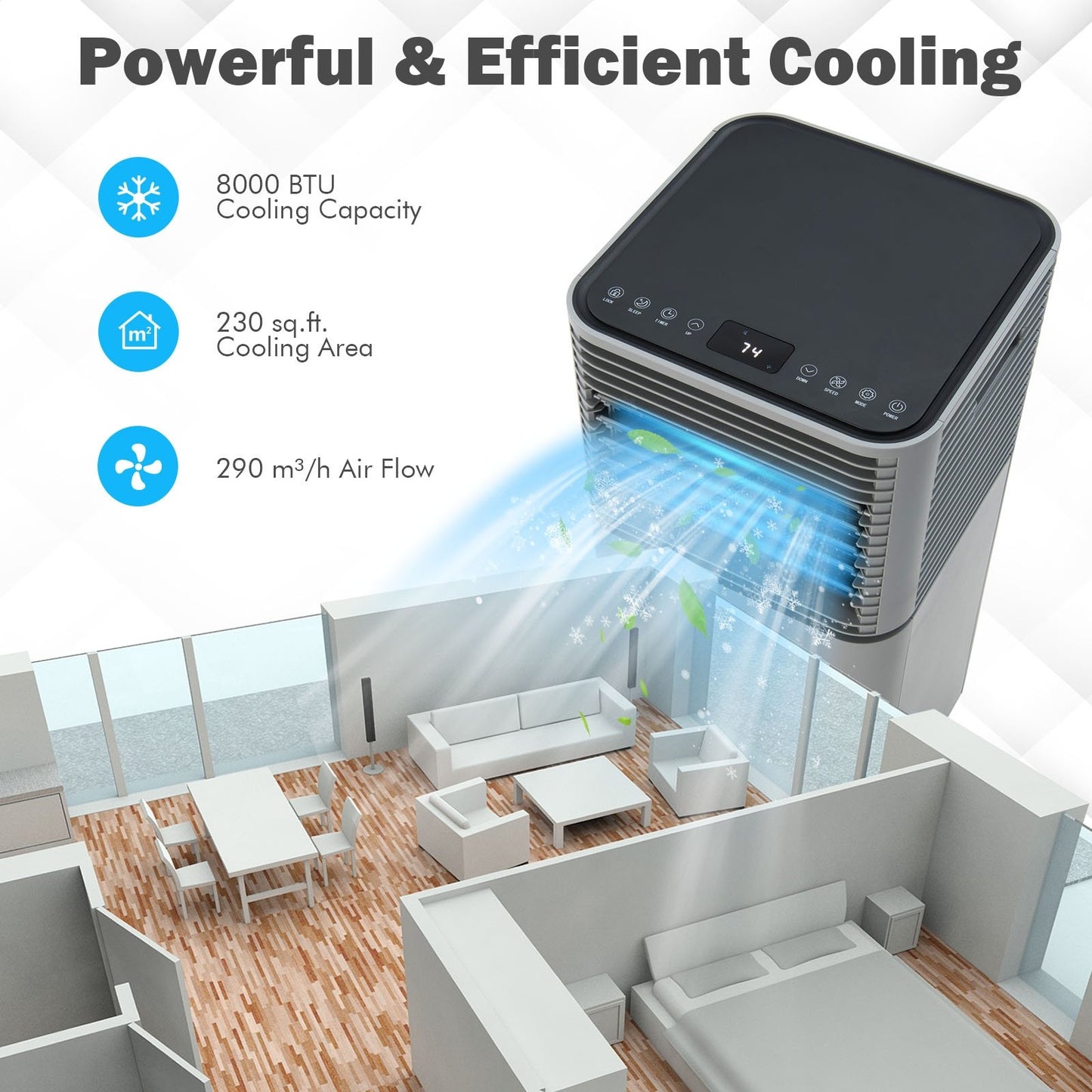 8000 BTU 3-in-1 Air Cooler with Dehumidifier and Fan Mode, Gray Portable Air Conditioners   at Gallery Canada