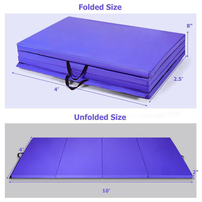 4 Feet x 10 Feet x 2 Inch Folding Gymnastics Tumbling Gym Mat, Purple - Gallery Canada