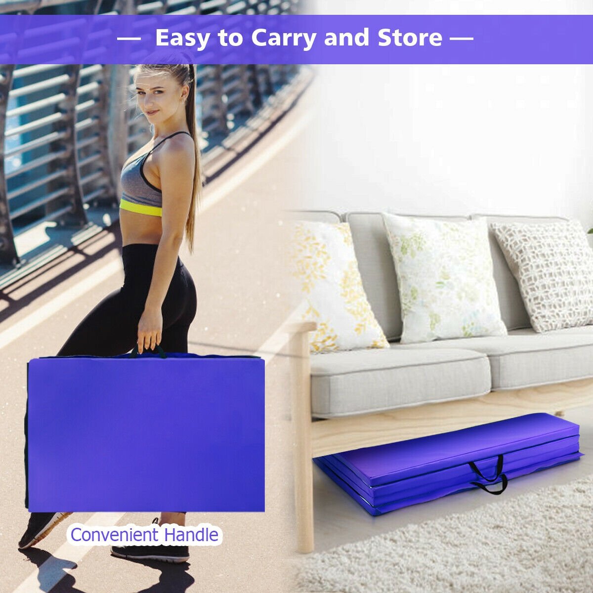 4 Feet x 10 Feet x 2 Inch Folding Gymnastics Tumbling Gym Mat, Purple - Gallery Canada