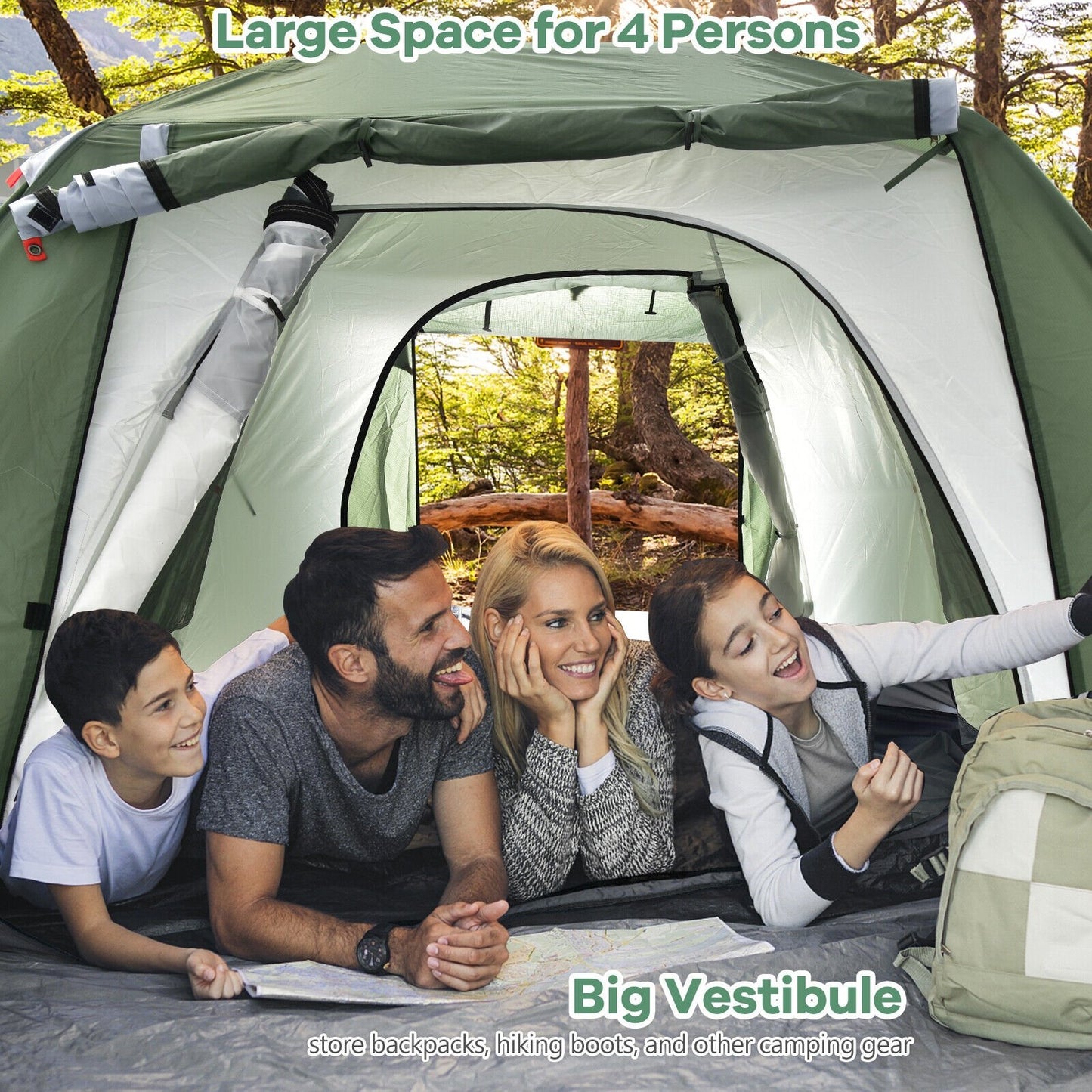 4-6 Person Camping Tent with Front Porch, Green - Gallery Canada