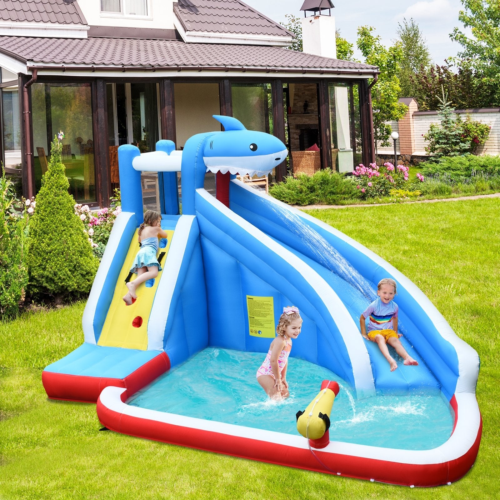 4-in-1 Inflatable Water Slide Park with Long Slide and 735W Blower Bounce House   at Gallery Canada