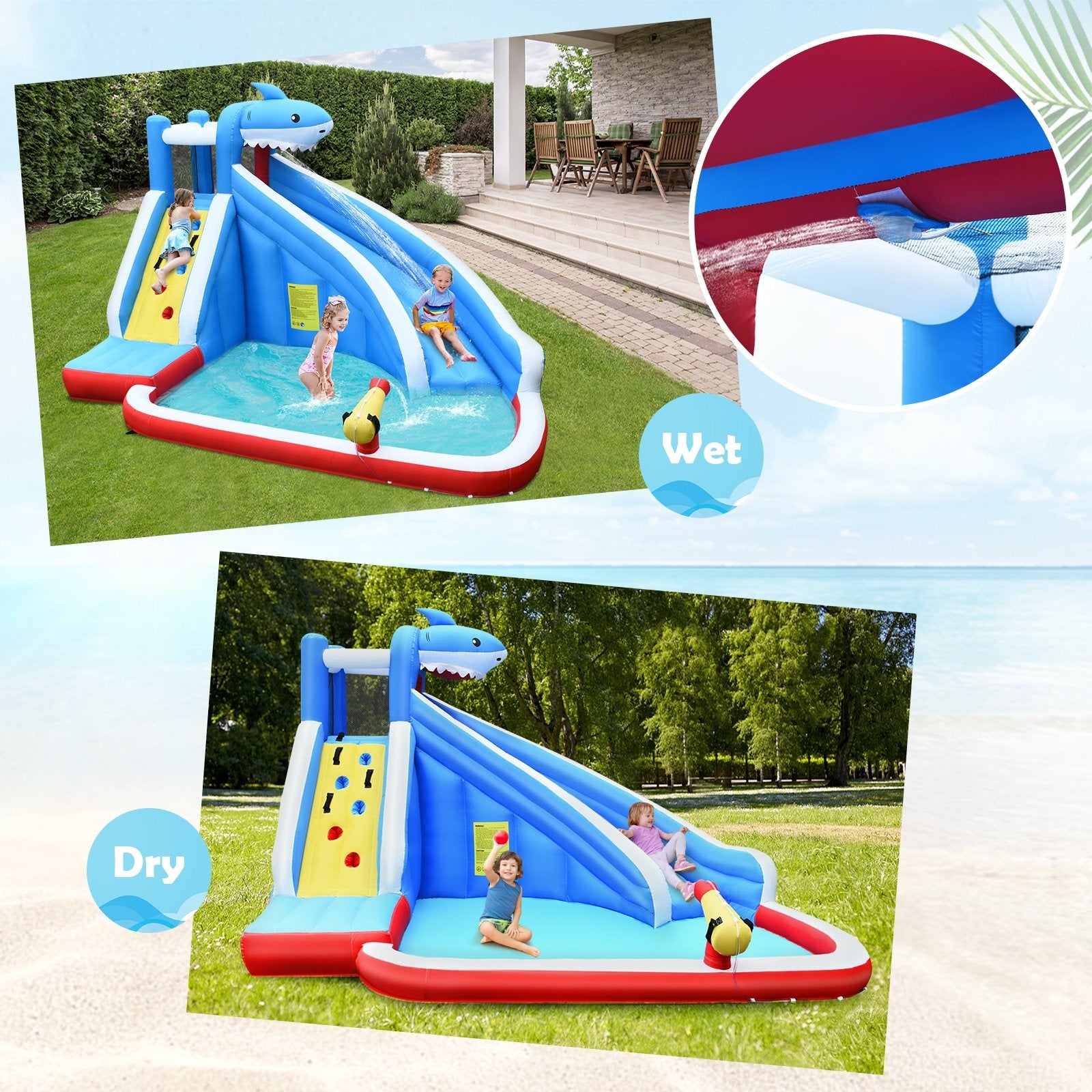 4-in-1 Inflatable Water Slide Park with Long Slide and 735W Blower Bounce House   at Gallery Canada