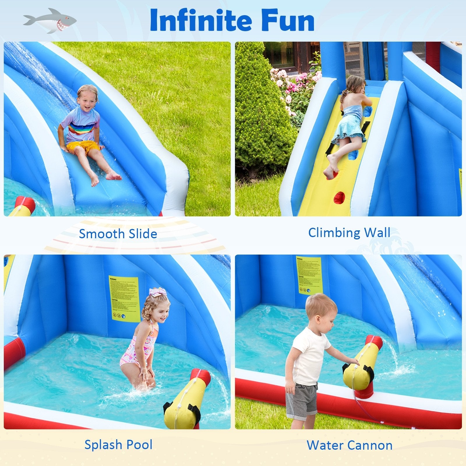 4-in-1 Inflatable Water Slide Park with Long Slide and 735W Blower Bounce House   at Gallery Canada