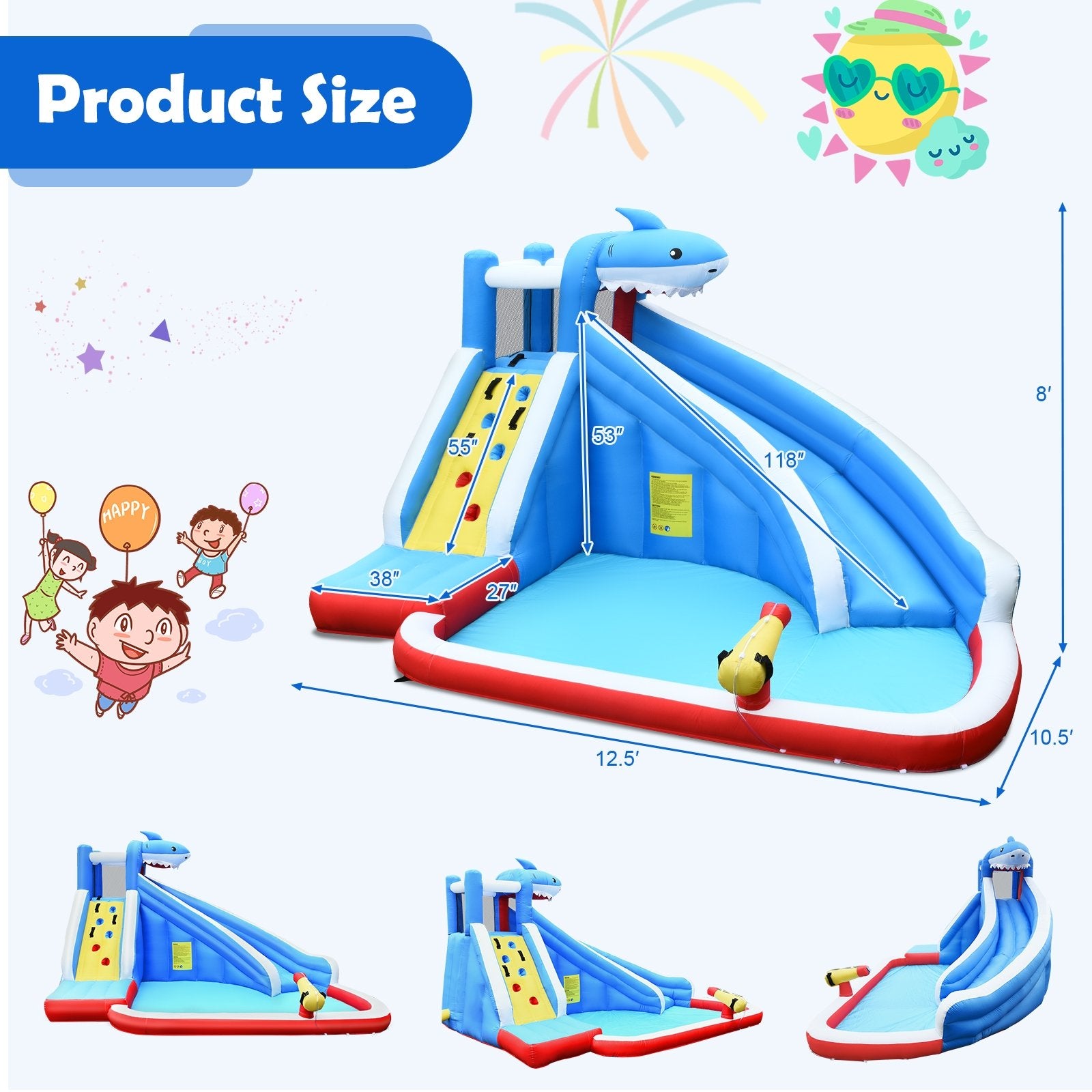 4-in-1 Inflatable Water Slide Park with Long Slide and 735W Blower Bounce House   at Gallery Canada