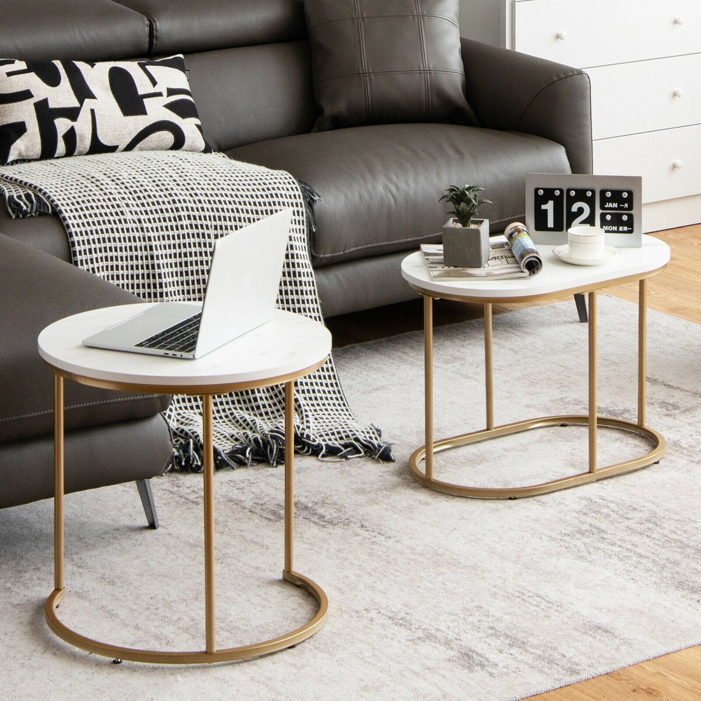 Modern Nesting Coffee Table Set of 2, White Coffee Tables   at Gallery Canada