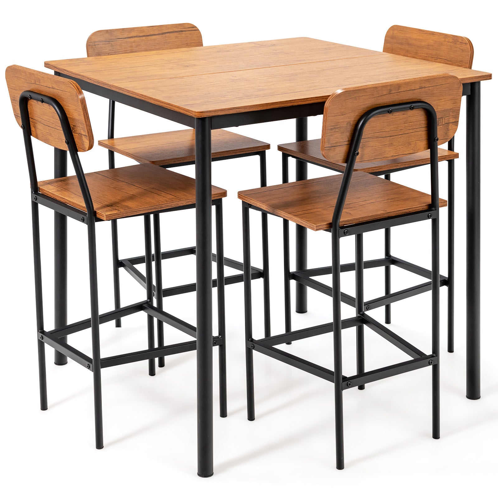 5 Pieces Industrial Dining Table Set with Counter Height Table and 4 Bar Stools, Walnut Dining Room Sets at Gallery Canada