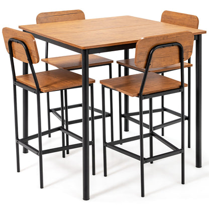 5 Pieces Industrial Dining Table Set with Counter Height Table and 4 Bar Stools, Walnut Dining Room Sets   at Gallery Canada