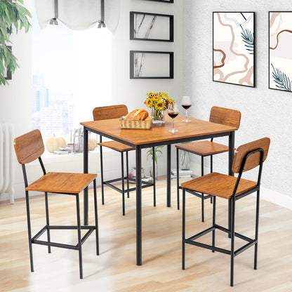 5 Pieces Industrial Dining Table Set with Counter Height Table and 4 Bar Stools, Walnut Dining Room Sets   at Gallery Canada