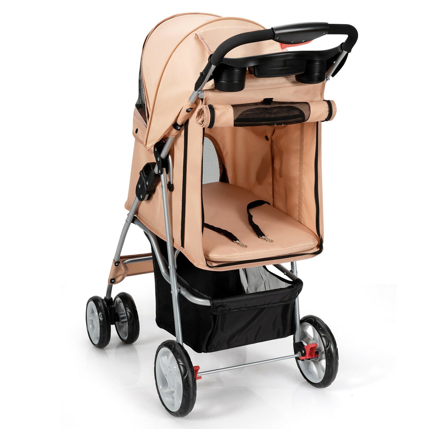 Foldable 4-Wheel Pet Stroller with Storage Basket, Beige Dog Supplies   at Gallery Canada