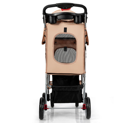 Foldable 4-Wheel Pet Stroller with Storage Basket, Beige Dog Supplies   at Gallery Canada