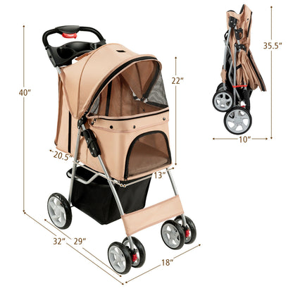 Foldable 4-Wheel Pet Stroller with Storage Basket, Beige Dog Supplies   at Gallery Canada