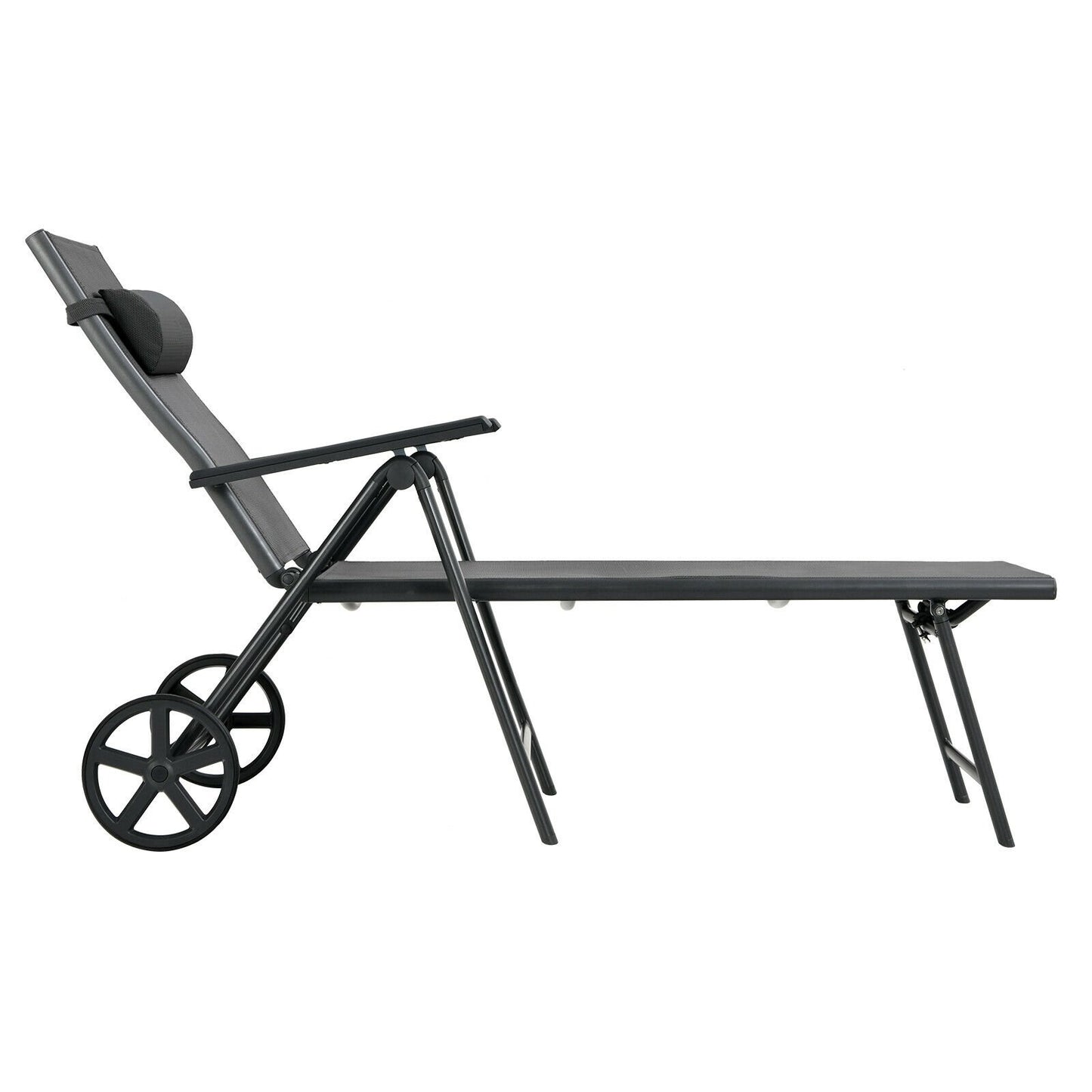 Patio Lounge Chair with Wheels Neck Pillow Aluminum Frame Adjustable, Gray Outdoor Chaise Lounges   at Gallery Canada