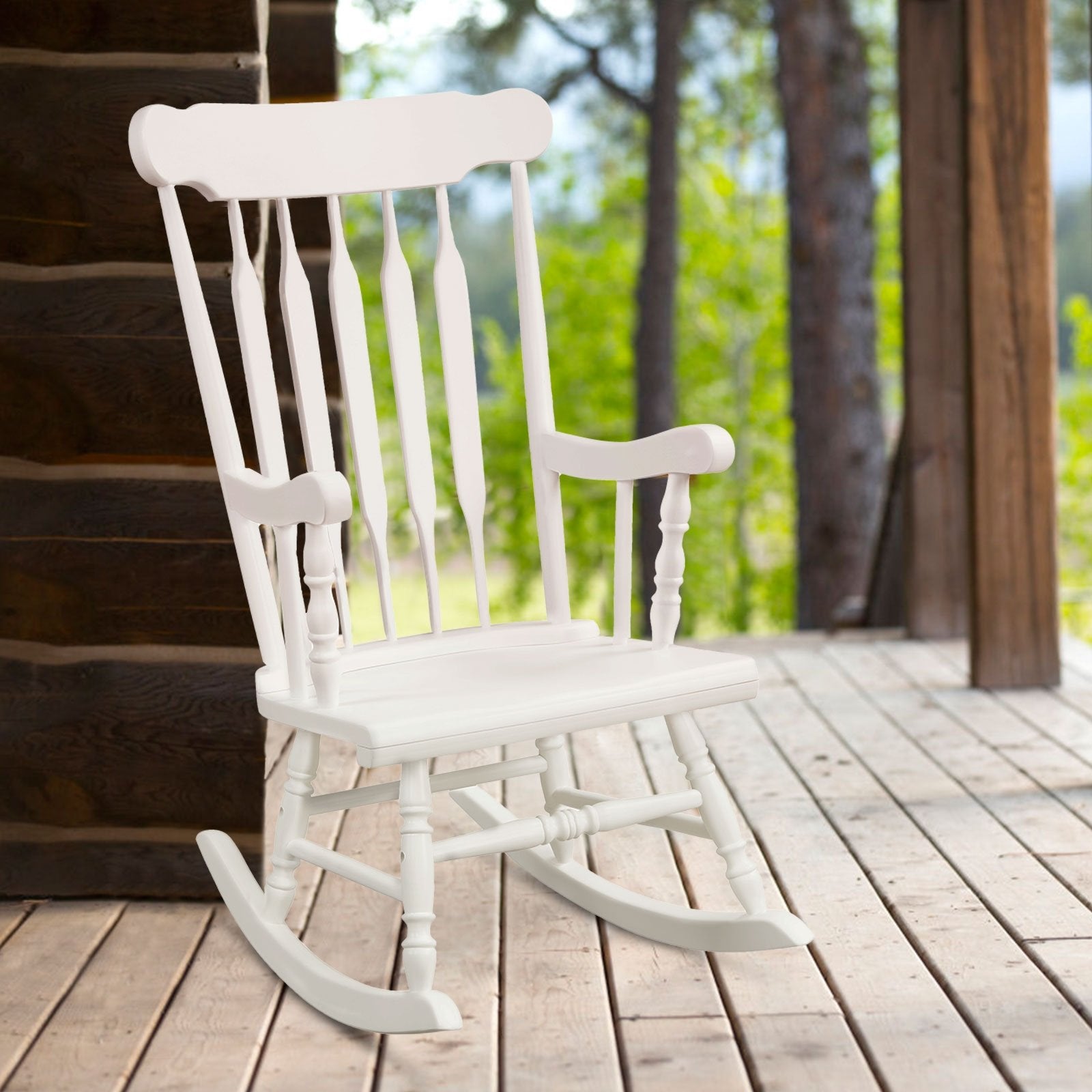 Solid Wood Porch Glossy Finish Rocking Chair, White Patio Rocking Chairs & Gliders   at Gallery Canada