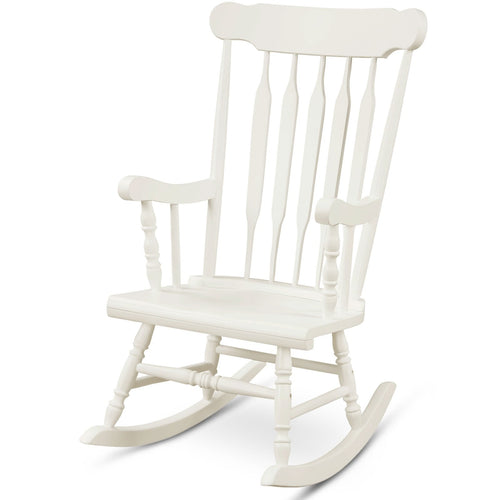 Solid Wood Porch Glossy Finish Rocking Chair, White