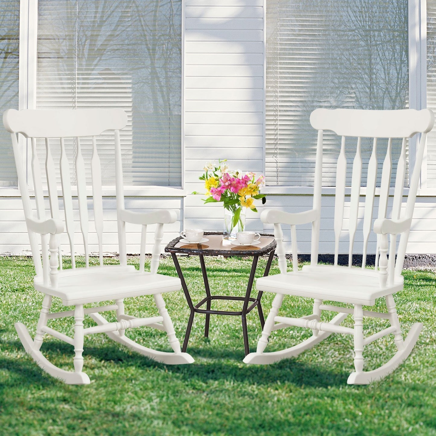 Solid Wood Porch Glossy Finish Rocking Chair, White Patio Rocking Chairs & Gliders   at Gallery Canada