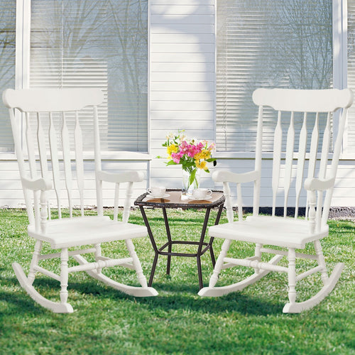 Solid Wood Porch Glossy Finish Rocking Chair, White