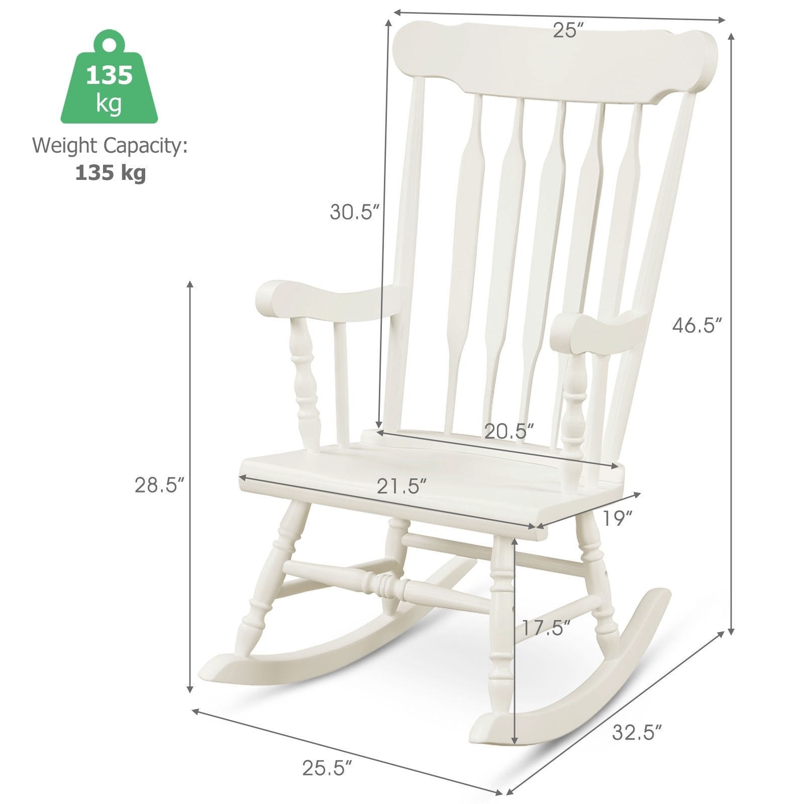 Solid Wood Porch Glossy Finish Rocking Chair, White Patio Rocking Chairs & Gliders   at Gallery Canada