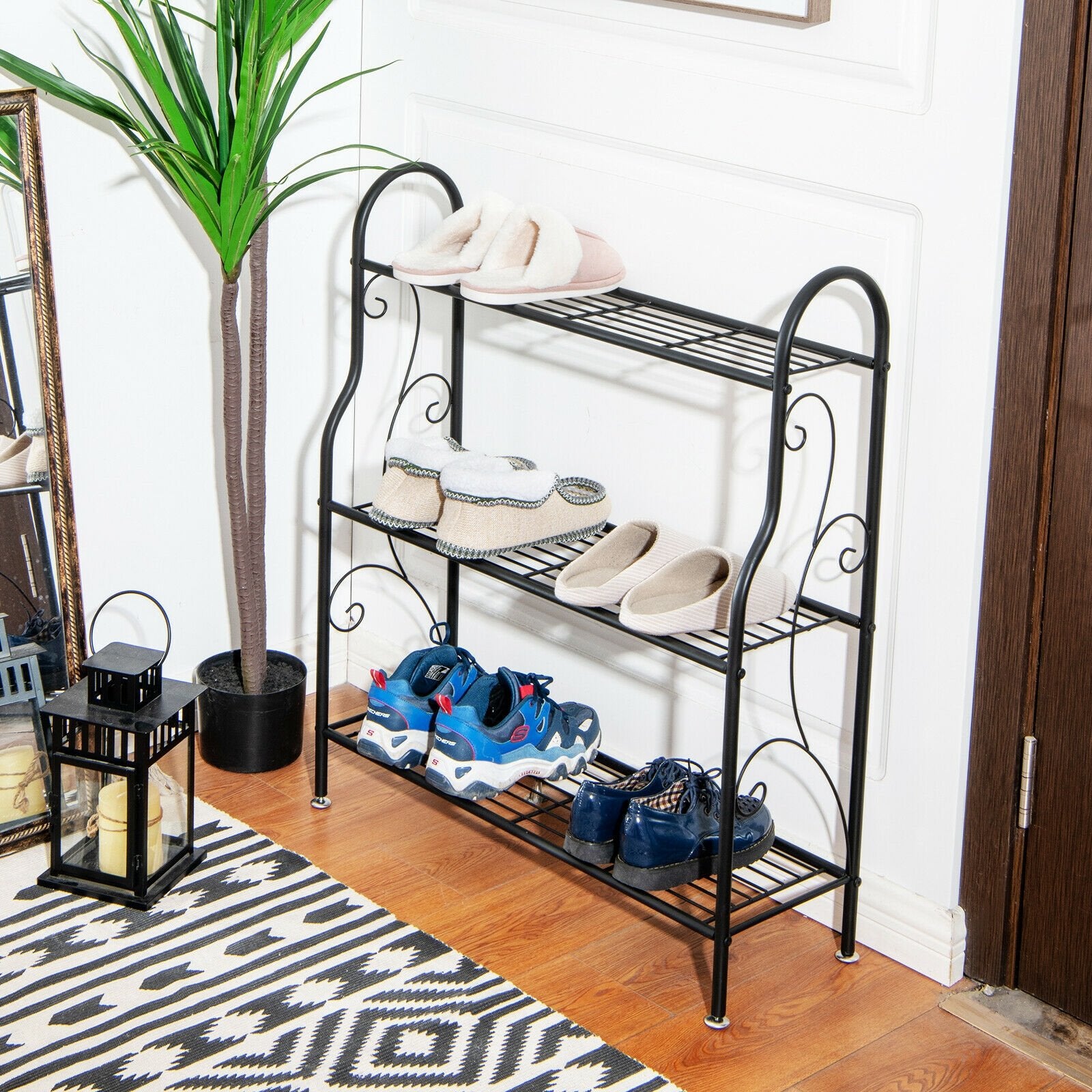 3-Tier Scrollwork Designed Metal Plant Stand, Black Plant Stands   at Gallery Canada