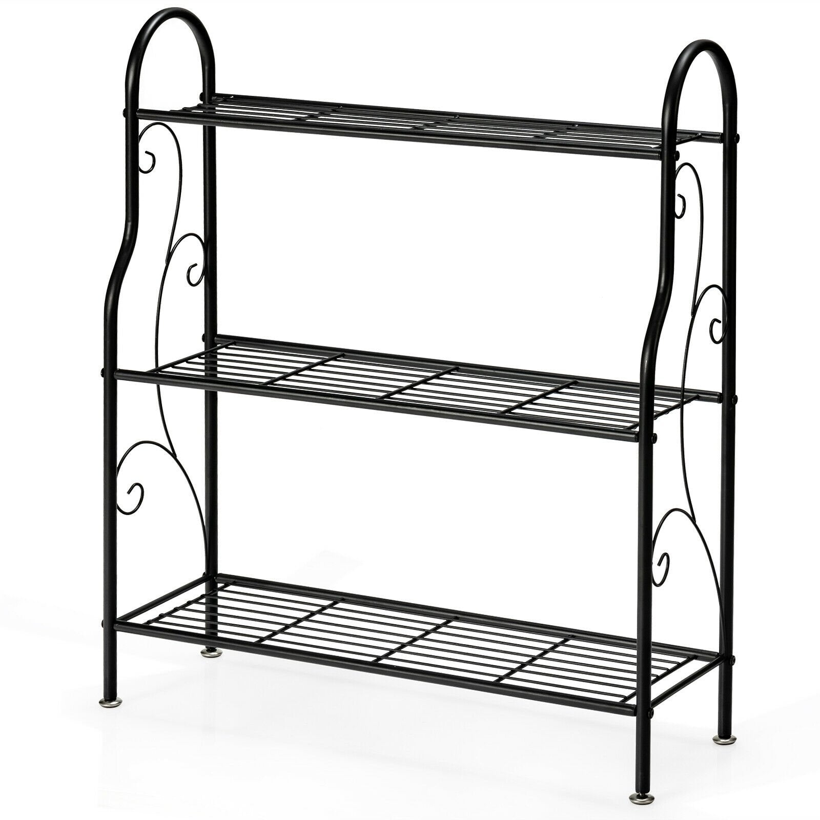 3-Tier Scrollwork Designed Metal Plant Stand, Black Plant Stands   at Gallery Canada