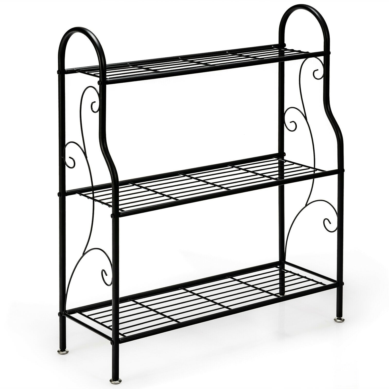 3-Tier Scrollwork Designed Metal Plant Stand, Black Plant Stands   at Gallery Canada